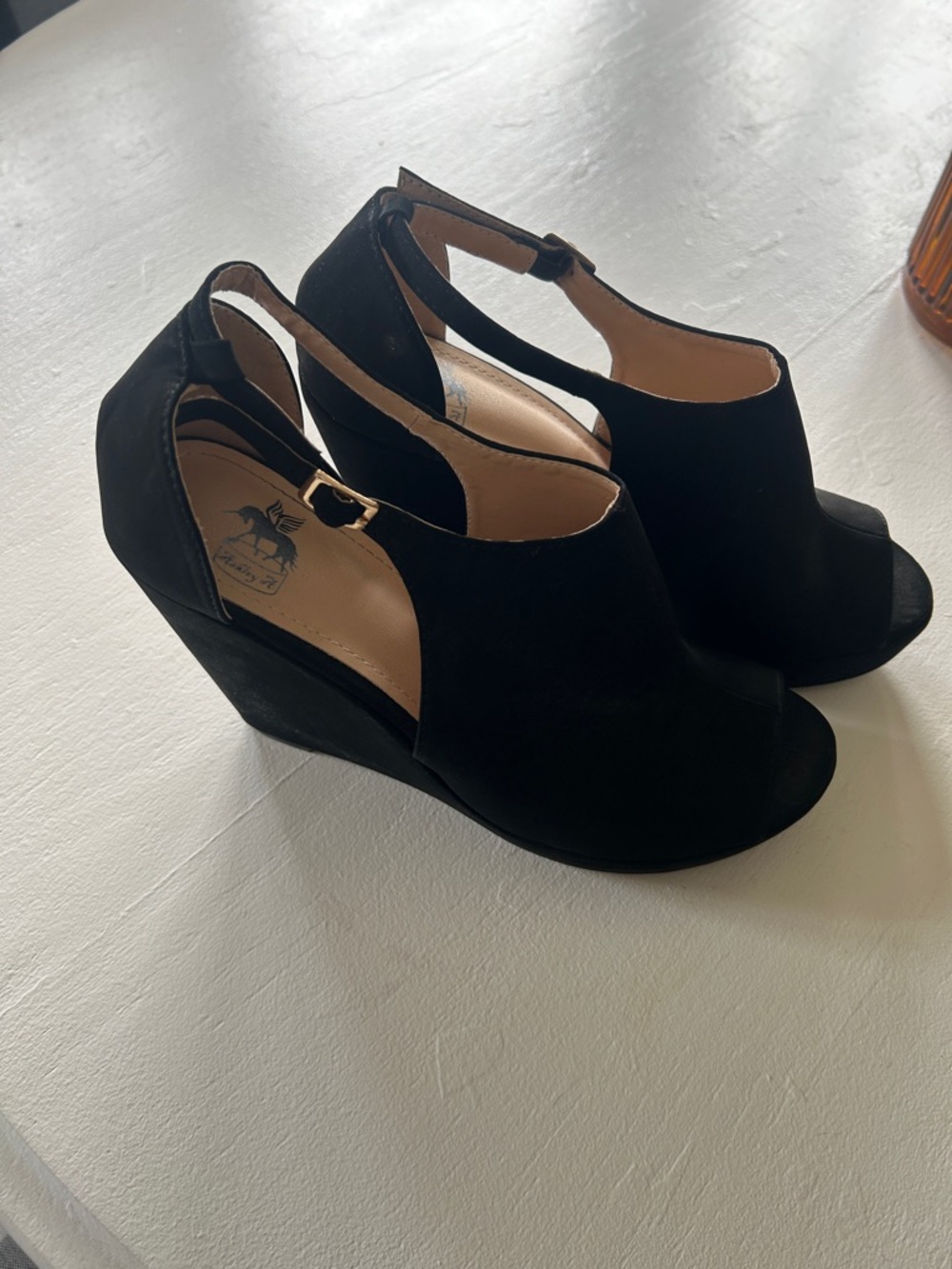 Black Women's Peep-Toe Wedge Sandals - Unbranded